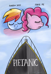 Size: 2770x4051 | Tagged: safe, artist:mateusuk, derpibooru import, pinkie pie, rainbow dash, earth pony, pegasus, pony, female, lesbian, parody, pinkiedash, shipping, titanic