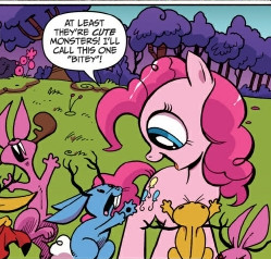 Size: 249x238 | Tagged: safe, idw, pinkie pie, earth pony, pony, the return of queen chrysalis, spoiler:comic, bitey, jackalope, official comic, picture for breezies, simpsons did it, the simpsons, vampiric jackalope