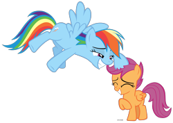 Size: 7317x5185 | Tagged: safe, artist:mandash1996, derpibooru import, rainbow dash, scootaloo, pegasus, pony, campfire tales, absurd resolution, cute, cutealoo, eyes closed, noogie, scootalove, simple background, transparent background, vector