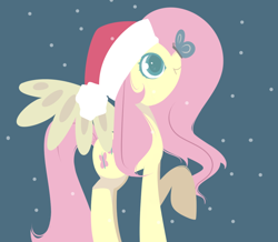 Size: 900x786 | Tagged: safe, artist:melaenie, fluttershy, butterfly, pegasus, pony, abstract background, christmas, female, hat, holiday, mare, santa hat, solo, spread wings, wings