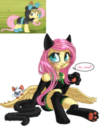 Size: 989x1250 | Tagged: safe, artist:kittehkatbar, angel bunny, fluttershy, pegasus, pony, semi-anthro, magic duel