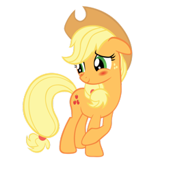 Size: 894x894 | Tagged: safe, applejack, earth pony, pony, blonde mane, blushing, cute, female, mare, orange coat, solo