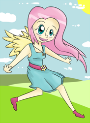 Size: 500x684 | Tagged: safe, artist:invader-sickness, fluttershy, clothes, dress, humanized, winged humanization