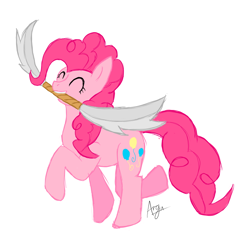 Size: 700x716 | Tagged: safe, pinkie pie, earth pony, pony, female, mare, mouth hold, pink coat, pink mane, solo, sword