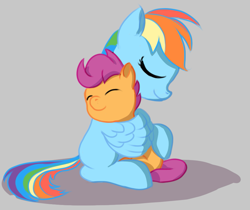 Size: 945x795 | Tagged: artist needed, safe, derpibooru import, rainbow dash, scootaloo, pegasus, pony, /mlp/, cute, duo, hug, mlpg, scootalove, simple background, sisterly love, winghug