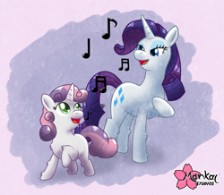 Size: 3004x2620 | Tagged: safe, artist:clouddg, rarity, sweetie belle, pony, unicorn, music notes, singing, sisters