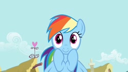 Size: 1280x720 | Tagged: safe, derpibooru import, screencap, rainbow dash, pegasus, pony, a bird in the hoof, cute, dashabetes, female, flying, happy, mare, smiling, solo