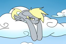 Size: 1088x728 | Tagged: safe, artist:reiduran, derpy hooves, pegasus, pony, cloud, cloudy, crying, female, mare, sad, solo