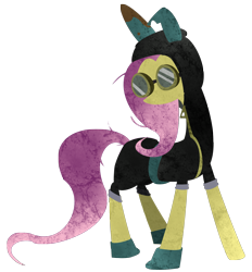 Size: 2600x2800 | Tagged: safe, artist:baxtermega, fluttershy, pegasus, pony, magic duel, bunny ears, clothes, dangerous mission outfit, female, goggles, hoodie, hooves, lineless, mare, simple background, solo, transparent background, vector