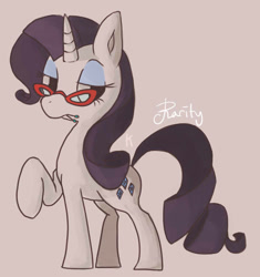 Size: 707x752 | Tagged: dead source, safe, artist:berrydrops, rarity, pony, unicorn, female, glasses, mare, mouth hold, needle, raised hoof, solo