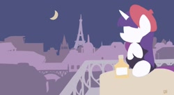 Size: 1280x700 | Tagged: safe, artist:chung-sae, rarity, pony, unicorn, beatnik rarity, beret, clothes, france, hat, moon, night, paris, solo, wallpaper