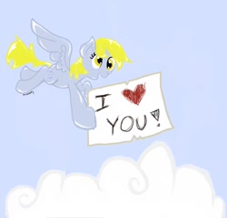 Size: 910x878 | Tagged: safe, artist:kickitelly, derpy hooves, pegasus, pony, cloud, cloudy, female, heart, mare