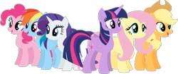 Size: 1024x431 | Tagged: safe, artist:ra1nb0wk1tty, derpibooru import, applejack, fluttershy, pinkie pie, rainbow dash, rarity, twilight sparkle, twilight sparkle (alicorn), alicorn, earth pony, pegasus, pony, unicorn, female, mane six, mare, simple background, transparent background