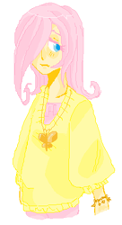 Size: 242x444 | Tagged: safe, artist:anjallou, fluttershy, clothes, female, humanized, ms paint, pink hair, solo