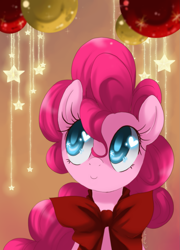 Size: 1311x1819 | Tagged: dead source, safe, artist:loyaldis, part of a set, pinkie pie, earth pony, pony, bow, bust, cute, diapinkes, female, heart, heart eyes, looking up, portrait, smiling, solo, wingding eyes