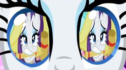 Size: 1280x718 | Tagged: safe, edit, edited screencap, screencap, rarity, pony, unicorn, magical mystery cure, sweet and elite, a true true friend, croquet mallet, eye reflection, eyes, mallet, mouth hold, reflection, remember when you were a complete jerk