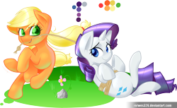 Size: 5609x3443 | Tagged: safe, artist:mrw32, applejack, rarity, earth pony, pony, unicorn, female, lasso, lesbian, rarijack, rope, shipping