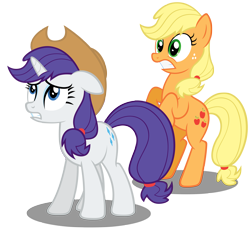 Size: 6140x5706 | Tagged: safe, artist:austiniousi, applejack, rarity, earth pony, pony, unicorn, absurd resolution, accessory swap, alternate hairstyle, simple background, transparent background, vector