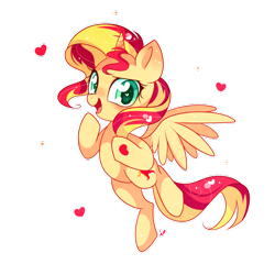 Size: 900x900 | Tagged: safe, artist:ipun, sunset shimmer, alicorn, pony, alicornified, cute, flying, heart, looking at you, open mouth, race swap, shimmerbetes, shimmercorn, simple background, solo, spread wings, transparent background, wingding eyes