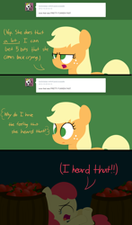 Size: 1280x2180 | Tagged: safe, artist:dtcx97, apple bloom, applejack, earth pony, pony, ask, ask post-crusade, crying, post-crusade, tumblr