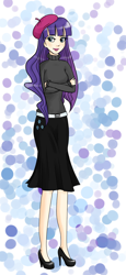 Size: 550x1200 | Tagged: safe, artist:meowkin, rarity, beatnik rarity, beret, clothes, hat, humanized, skinny, solo