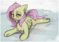 Size: 1600x1124 | Tagged: safe, artist:imalou, fluttershy, pegasus, pony, crying, ice, snow, snowfall, solo