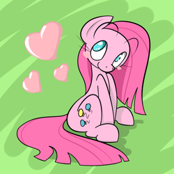 Size: 1500x1500 | Tagged: safe, artist:red-poni, pinkie pie, earth pony, pony, blushing, colored pupils, cute, cuteamena, diapinkes, heart, pinkamena diane pie, sitting, solo