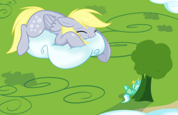 Size: 1600x1037 | Tagged: safe, artist:selective-yellow, derpy hooves, lyra heartstrings, pegasus, pony, cloud, female, lyraderp, mare, sleeping