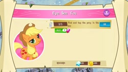 Size: 1136x640 | Tagged: safe, applejack, derpy hooves, earth pony, pegasus, pony, derpygate, female, gameloft, mare