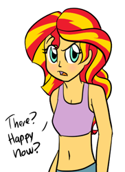 Size: 328x451 | Tagged: safe, artist:catlover1672, sunset shimmer, equestria girls, rainbow rocks, belly button, blushing, clothes, embarrassed, midriff, solo, tanktop