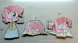 Size: 895x500 | Tagged: safe, artist:danadyu, pinkie pie, earth pony, pony, bowing, hanbok, jumped-out-pinkieanswers, korean, paper child