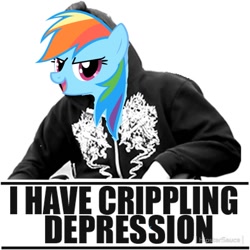 Size: 799x800 | Tagged: safe, derpibooru import, rainbow dash, barely pony related, clothes, crippling depression, idubbbz, image macro, meme, open mouth, simple background, smiling, solo, text, wat, white background