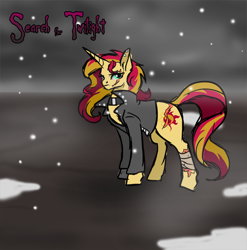 Size: 934x947 | Tagged: safe, artist:alorix, sunset shimmer, pony, equestria girls, clothes, jacket, search for twilight, snow, snowfall