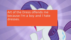 Size: 500x281 | Tagged: safe, screencap, rarity, pony, unicorn, meta, offensive ponies, text