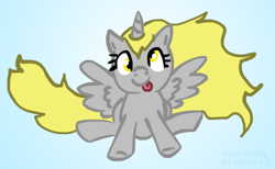 Size: 400x247 | Tagged: safe, artist:haretrinity, derpy hooves, alicorn, pony, derpicorn, muffin queen, solo, tongue out