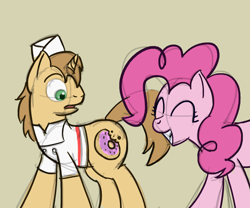 Size: 1200x1000 | Tagged: safe, artist:popprocks, donut joe, pinkie pie, earth pony, pony, cutie mark, shocked, sketch