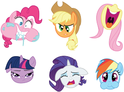 Size: 10980x8111 | Tagged: safe, artist:amarthgul, derpibooru import, applejack, fluttershy, pinkie pie, rainbow dash, rarity, twilight sparkle, earth pony, pegasus, pony, unicorn, every little thing she does, look before you sleep, suited for success, the ticket master, absurd resolution, derp, faic, floppy ears, i'm so pathetic, majestic as fuck, mane six, nose in the air, puffy cheeks, simple background, tongue out, transparent background, twiman, uvula