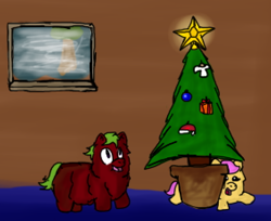 Size: 566x462 | Tagged: safe, artist:aichi, fluttershy, fluffy pony, pegasus, pony, christmas, fluffyshy