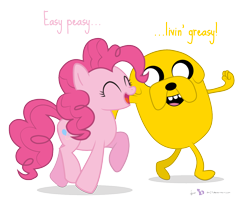 Size: 1200x1000 | Tagged: safe, artist:dm29, pinkie pie, earth pony, pony, adventure time, crossover, duo, jake the dog, simple background, transparent background