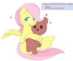 Size: 1100x910 | Tagged: safe, artist:japananon, artist:昔の傷口, fluttershy, pegasus, pony, /mlp/, colored, filly, solo, teddy bear