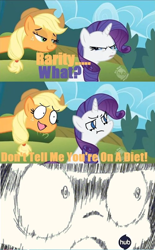 Size: 500x807 | Tagged: safe, edit, edited screencap, screencap, applejack, rarity, earth pony, pony, unicorn, the return of harmony, comic, dieto, duo, hub logo, panty and stocking with garterbelt, parody, screencap comic