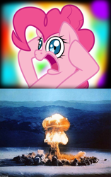 Size: 615x980 | Tagged: safe, pinkie pie, earth pony, pony, explosion, solo