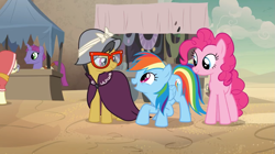 Size: 1279x715 | Tagged: safe, derpibooru import, screencap, a.k. yearling, daring do, desert flower, pinkie pie, rainbow dash, earth pony, pegasus, pony, unicorn, daring done?, background pony, female, glasses, hijab, male, mare, market, somnambula (location), somnambula resident, stallion, unnamed pony