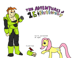 Size: 732x580 | Tagged: safe, artist:androidar, fluttershy, pegasus, pony, android 16, dragon ball, dragon ball z