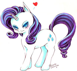 Size: 500x458 | Tagged: safe, artist:bluerosearkelle, rarity, pony, unicorn, blushing, heart, solo