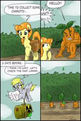 Size: 1900x2838 | Tagged: safe, artist:ciriliko, carrot top, derpy hooves, golden harvest, pegasus, pony, :3, carrot, comic, creeper, female, mare, mutant, plip, radiation, radioactive, zas