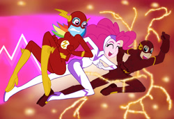 Size: 3605x2470 | Tagged: safe, artist:edcom02, artist:jmkplover, derpibooru import, fili-second, pinkie pie, rainbow dash, equestria girls, barry allen, clothes, costume, crossover, dc comics, power ponies, superhero, the flash