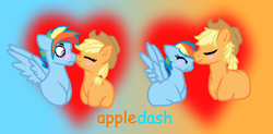 Size: 600x295 | Tagged: safe, artist:superwolflove12, derpibooru import, applejack, applejack (male), rainbow blitz, rainbow dash, earth pony, pegasus, pony, appleblitz (straight), appledash, appledash (straight), female, half r63 shipping, male, rule 63, shipping, straight