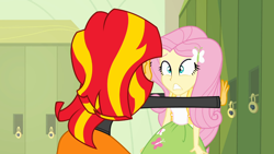 Size: 1366x768 | Tagged: safe, screencap, fluttershy, sunset shimmer, equestria girls, out of context