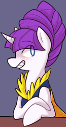 Size: 490x943 | Tagged: safe, artist:ghost, rarity, pony, unicorn, alternate hairstyle, blushing, female, horn, mare, solo